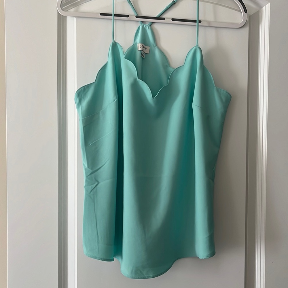 Turquoise green tank top with scalloped neckline